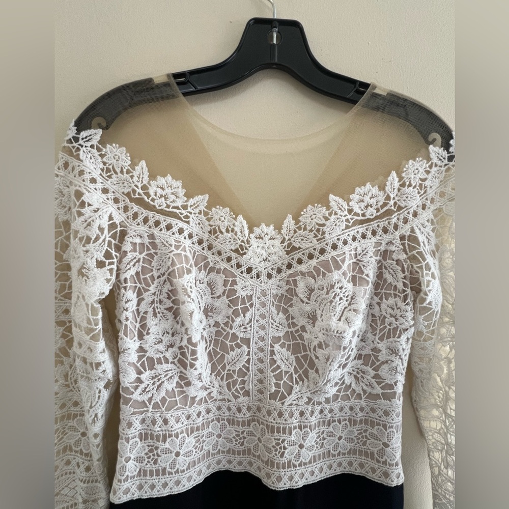 Tadashi Shoji Elegant Lace Long Sleeve Dress in Black and Cream - Picture 4 of 10